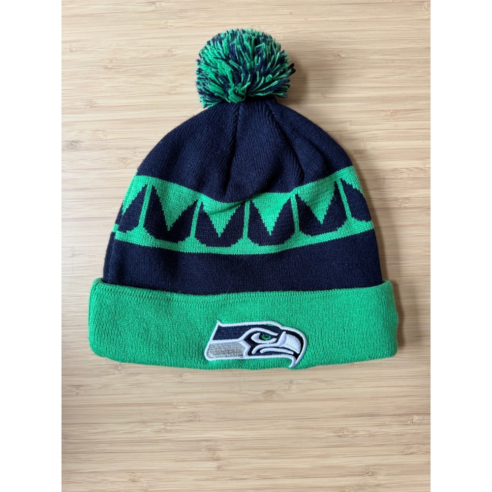 Seattle Seahawks New Era NFL Vintage Collection Pom Beanie Navy Green Wool Blend